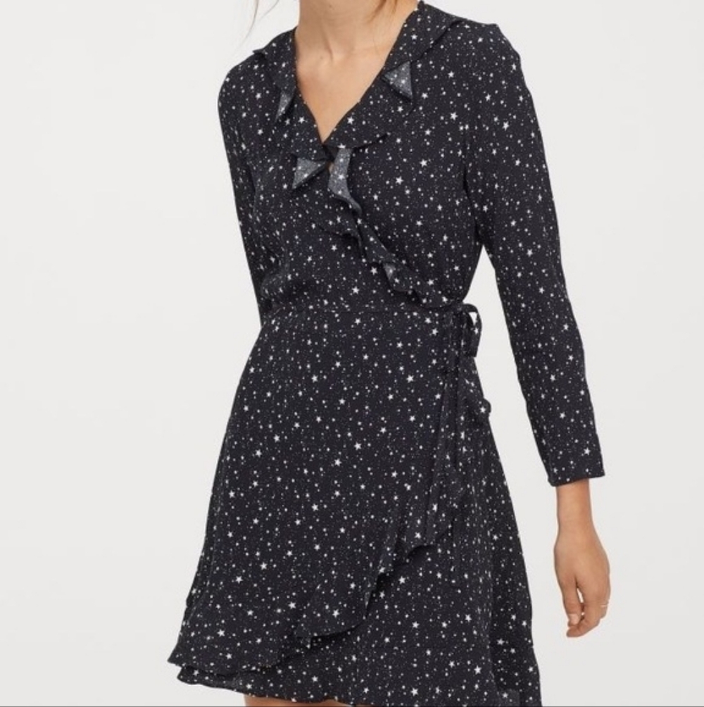 Star Print Faux-Wrap Maternity Dress